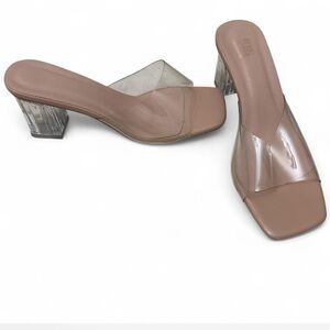 INC Womens Square Clear Straps Toe Sandal Mules Shoes 6.5 Y2k Retro